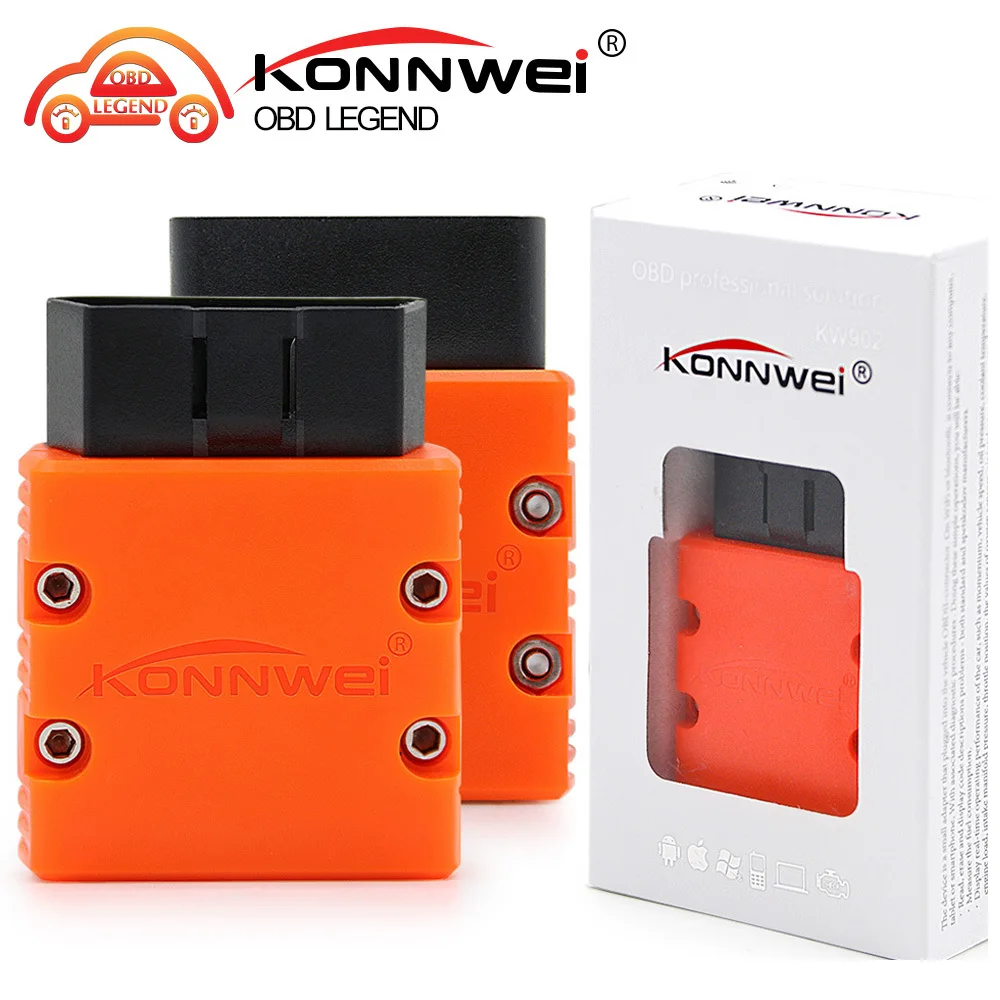 Автомобильный сканер OBD II фирменный KONNWEI KW902 BT bluetooth адаптер автомобильный