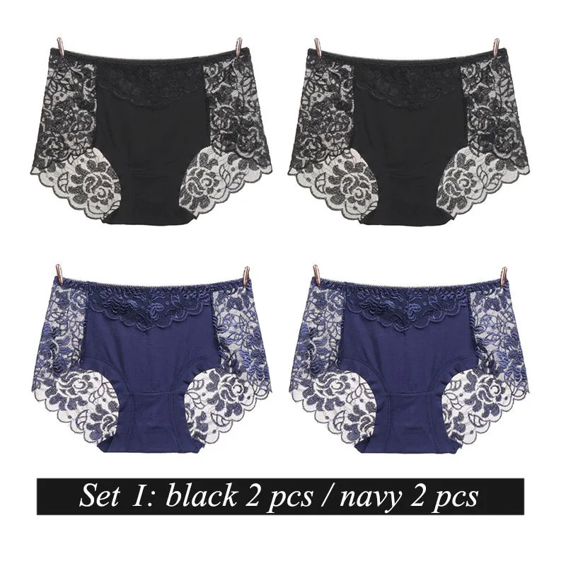 set I BllooBeell, 4 шт., женское кружевное белье трусики, одноцветные сексуальные кружевные трусы для женщин, выдалбливают, средняя посадка, модальное белье, большой размер XXXL - Цвет: set I