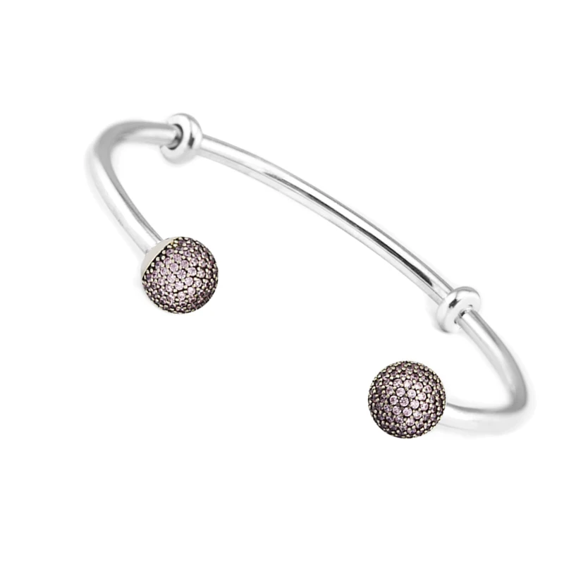 Браслет из стерлингового серебра 925 пробы с розовым фианитом Открытый браслет