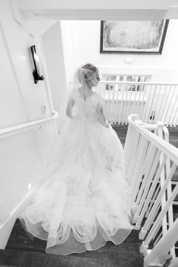 2016 Free Shipping Lace Chiffon Bridal Gowns Short Sleeves A-Line Wedding Dresses With Applique And Beads Vestido de novia | Свадьбы и