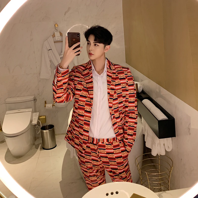 Мужская красная куртка для выпускного вечера со штанами комплект из 2 предметов с