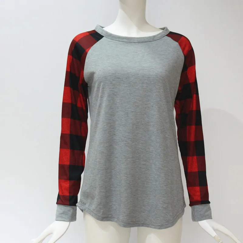 Rogi Female T-Shirts Casual Long Sleeve T Shirt Women 2019 Fashion Plaid Patchwork Baseball Tops Tee Femme Camiseta Mujer | Женская