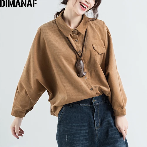 Qing98803CN-jiao DIMANAF размера плюс, женские топы, рубашки, зимние женские офисные, для девушек, Большая одежда, рукав летучая мышь, свободные, более размера d, вельветовый кардиган - Цвет: Qing98803CN-jiao