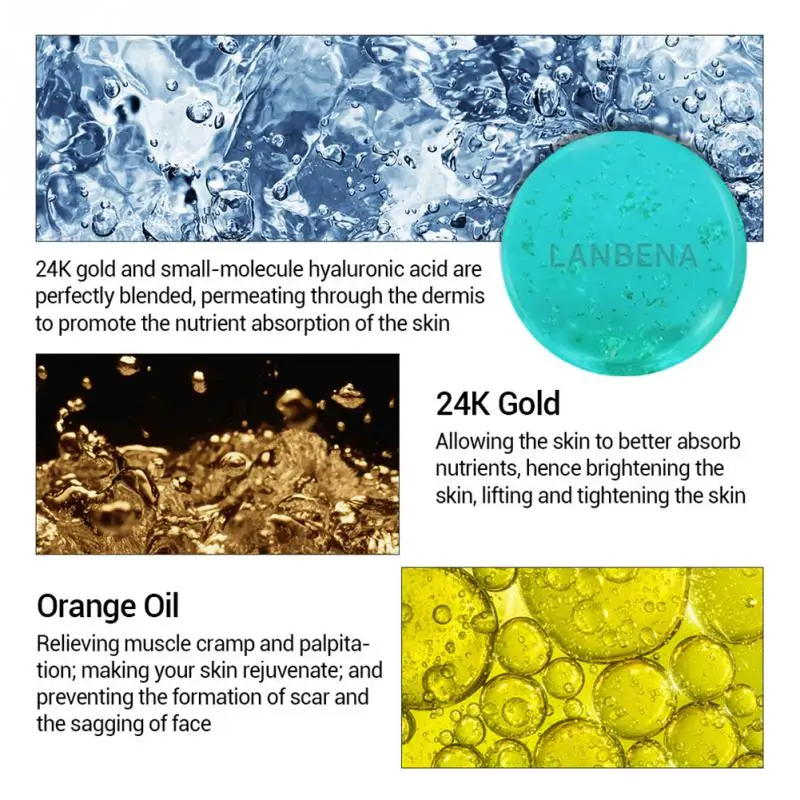 24k Gold Hyaluronic Acid Gift Mini Handmade Soap Round Acne Moisturizing Seaweed Nourishing Anti-aging Face Care Deep Cleansing | Красота и