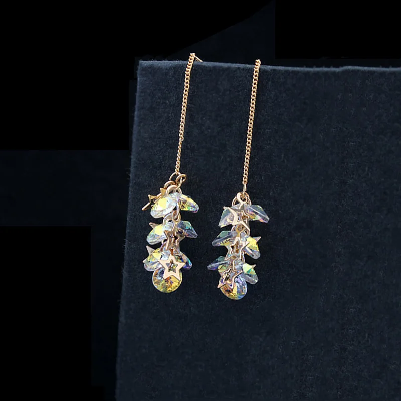 100% Оригинальные Кристаллы из австрийских элементов длинные серьги-цепочки 2017