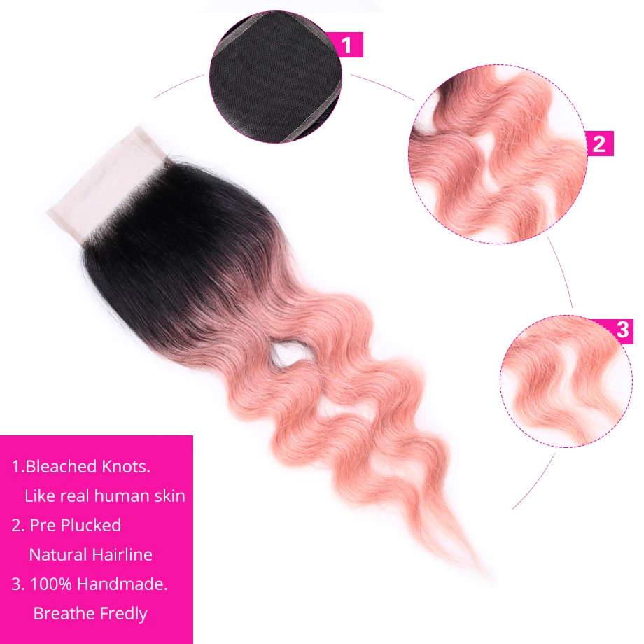 По предцветным натуральные волосы Омбре пучки с закрытием Ot розовое золото не