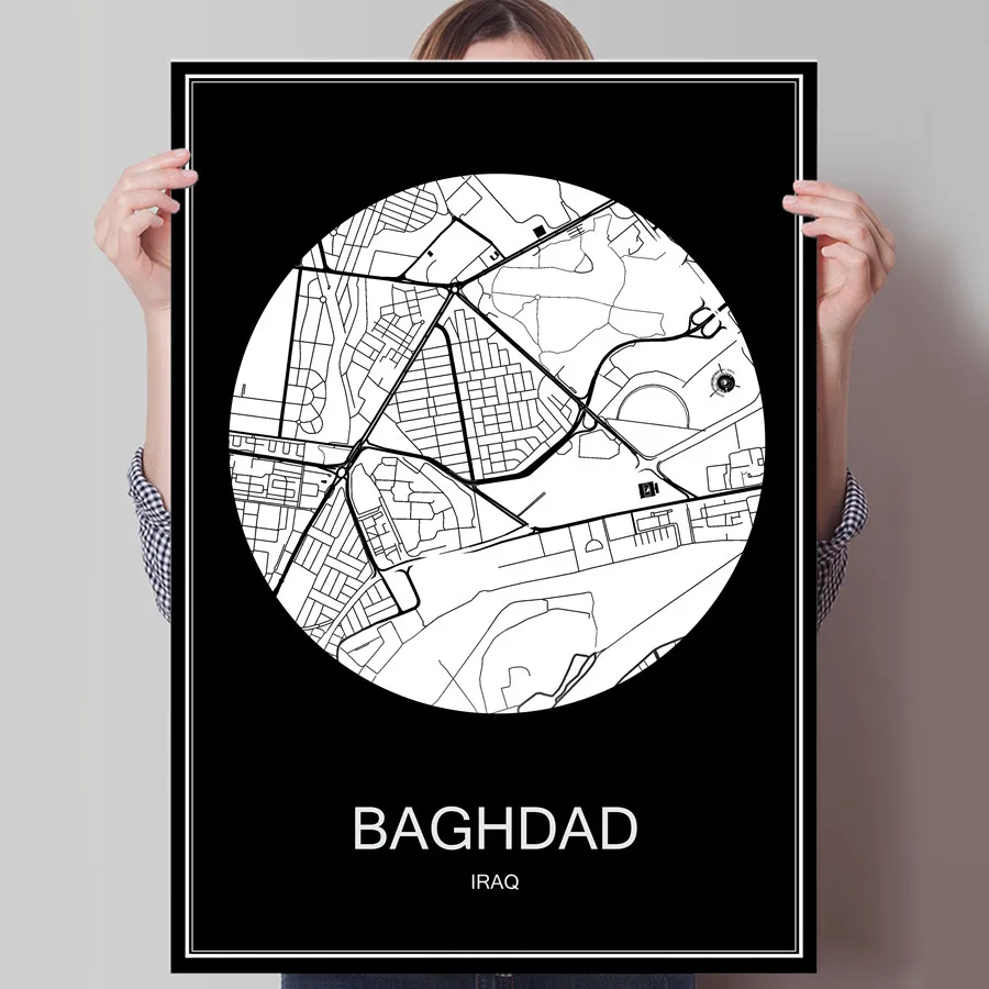 BAGHDAD Мире Карта города Амстердам Нидерланды принт плакатная бумага или холст печати стены Стикеры для бар паб кафе Гостиная домашний декор - Цвет: BAGHDAD