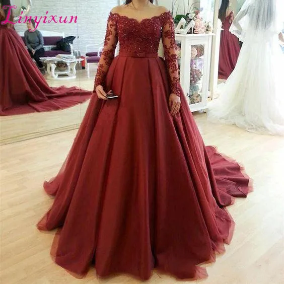 Бордовое бальное платье для выпускного вечера сексуальное вечернее с v-образным