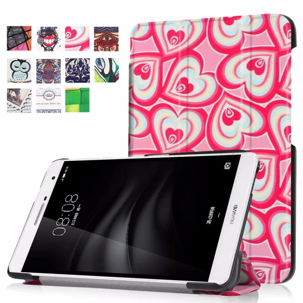 Принт ультра тонкий легкий Роскошные Folio Stand кожаный чехол для Huawei MediaPad m2 Youth T2 7,0 Pro PLE-703L 7"