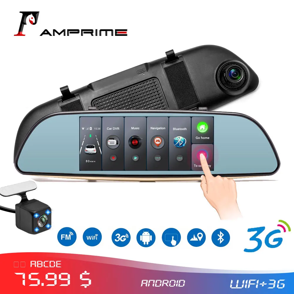 AMPrime Android автомобильный видеорегистратор Dashcam двойная приборная панель камера рекордер сенсорный экран заднего вида gps Bluetooth wifi монитор парковки зеркало
