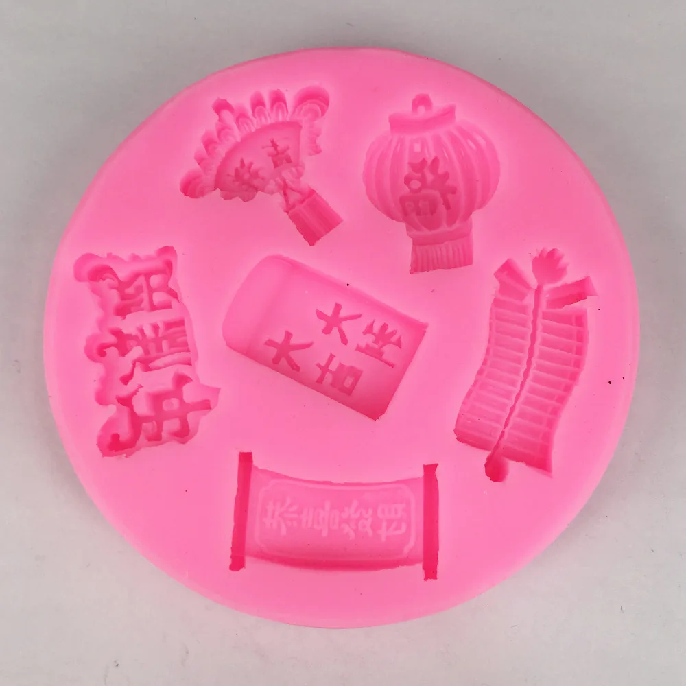 1pcs New Year greeting Lanterns Firecrackers Festival Silicone Handmade Cake Mold Crafts DIY | Дом и сад