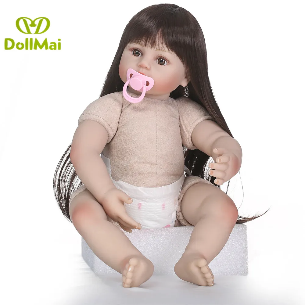Girl reborn dolls 58cm vinyl silicone baby lifelike with giraffe magnetic pacifier children gift Bebes | Игрушки и хобби