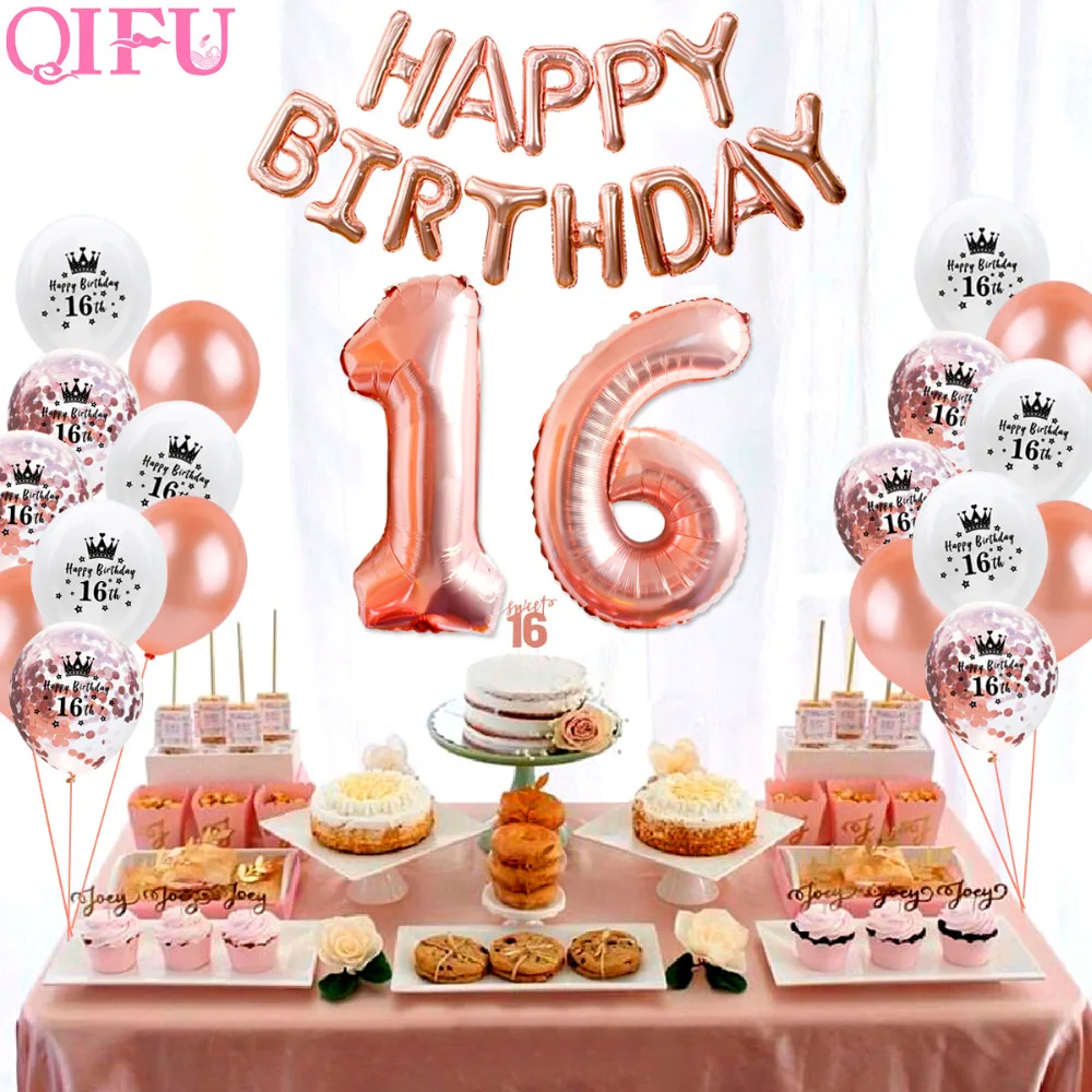 

QIFU Sweet 16 Rose Gold Party Table Decoration Happy Birthday Party Decorations Kids Adult 18th Birthday Party Favors Supplies