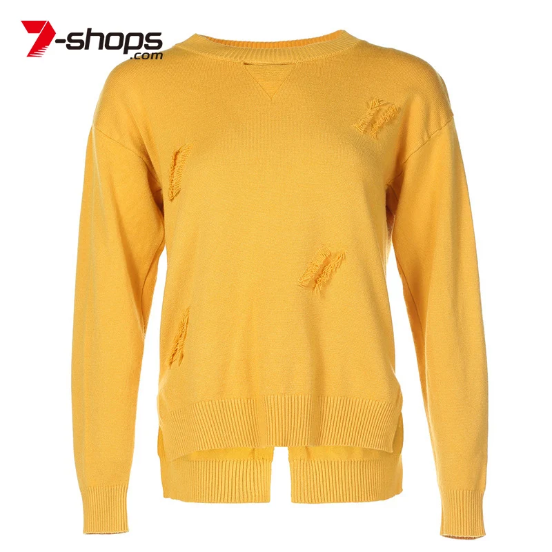AECU Knitted Pullovers O-neck Sweaters Women Casual Hip Hop Hole Sweater Long Sleeve Femme Pull High Elasticity Lady Jumper | Женская