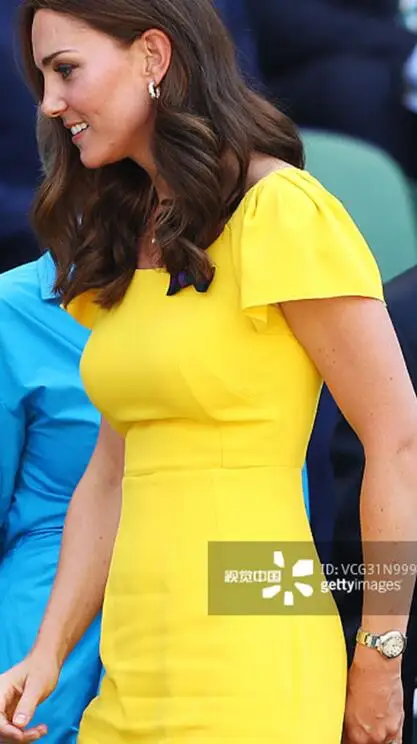 Kate Middleton, платье принцессы желтого цвета, элегантное женское платье с рукавом-бабочкой, 4XL 780MP - Цвет: Цвет: желтый