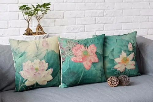 Восточный живописи тушью розовый цветок лотоса льняные наволочки китайский