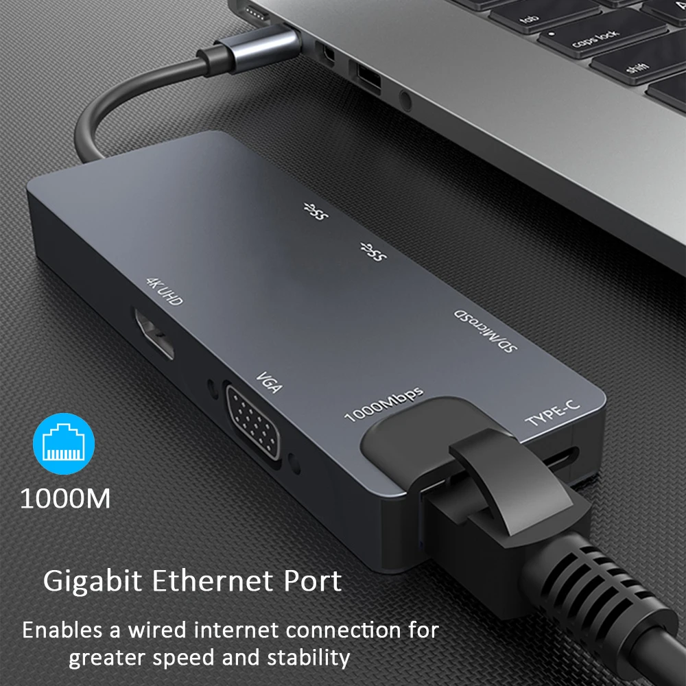 USB-C   C  USB 3, 0 HDMI 4K RJ45 Gigabit Ethernet VGA SD TF Card Reader  Macbook Pro Huawei P20 pro  USB-C Hub