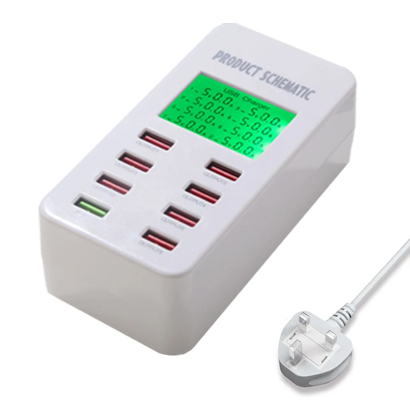 INGMAYA Smart USB зарядное устройство 8 портов светодиодный дисплей Digita Quick Charge 3,0 для iPhone iPad samsung huawei Meizu Xiaomi QC3.0 адаптер - Тип штекера: Великобритания