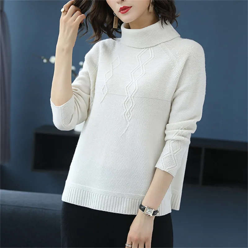 

Женский плотный вязаный пуловер из чистой шерсти, Однотонный свитер с высоким воротником и открытым подолом, розничная продажа оптом