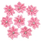 40 шт., розовые маленькие Сатиновые цветы, ткань, стразы, цветы, Аппликации, швейное украшение, свадебная одежда 2,8 см