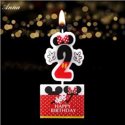 Minnie 2 1 PCS С Днем Рождения мультяшная свеча Микки и Минни Маус Мышь лампы в форме свечи Юбилей торт номера От 0 до 9 лет плавающие свечи вечерние украшения - Цвет: Minnie 2