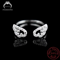 new fashion 925 sterling silver angel wing rhinestone rings fine personality feather adjustable cz ring women gift lynne jewelry