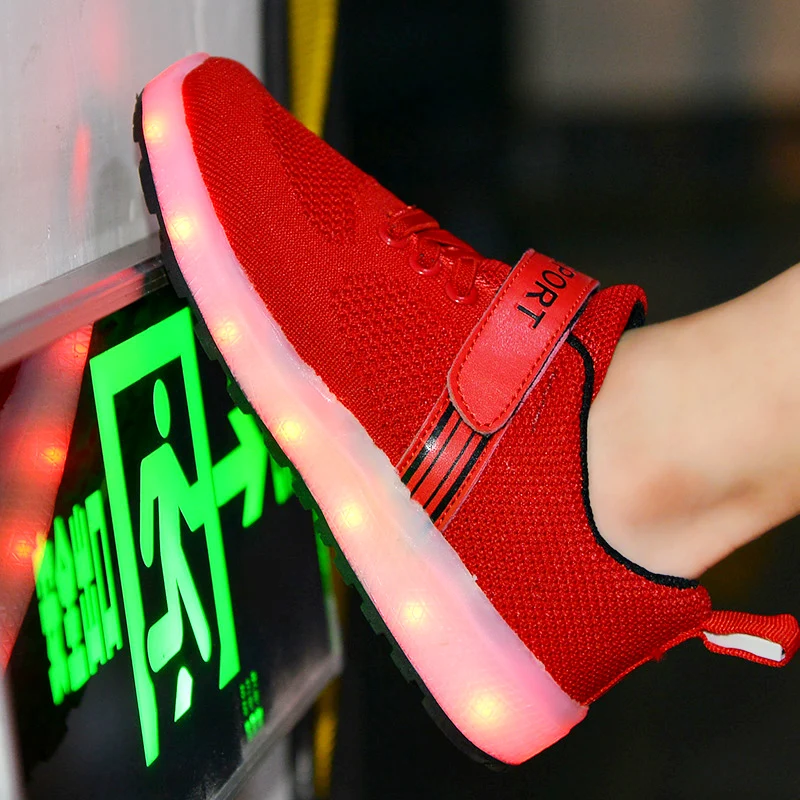 

Breathable 2018 Red 25-37 USB Charger Glowing Sneakers Led Children Lighting Shoes Boys/Girls illuminated Luminous Sneaker Red