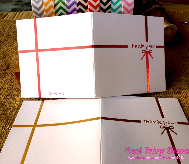 

20sets Thank You Folding Card Golden Red Thank You Greeting Message Cards with Paper Envelopes Invitations Cards
