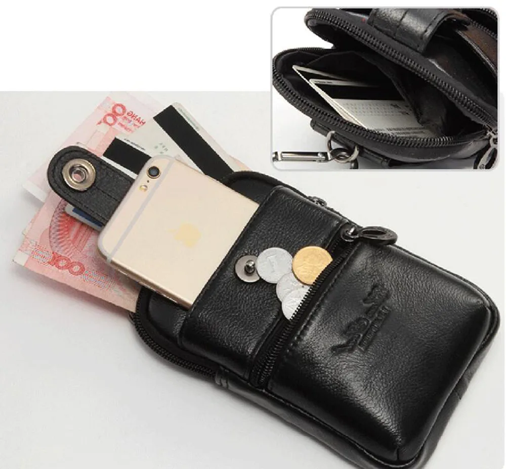 Мужская поясная сумка из натуральной кожи чехол для телефона или кошелек с