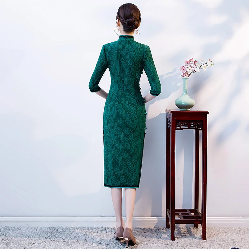 Благородная сексуальная длина до колена Cheongsam Новое весеннее винтажное платье в китайском стиле женские Qipao тонкие вечерние платья с пуговицами Vestido