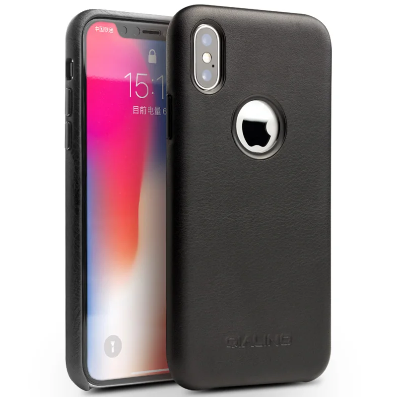QIALINO натуральная кожа Модный чехол для телефона Apple для iPhone X чистый ручной работы ультратонкий бизнес задняя крышка для iPhone X 5,8 - Цвет: Black