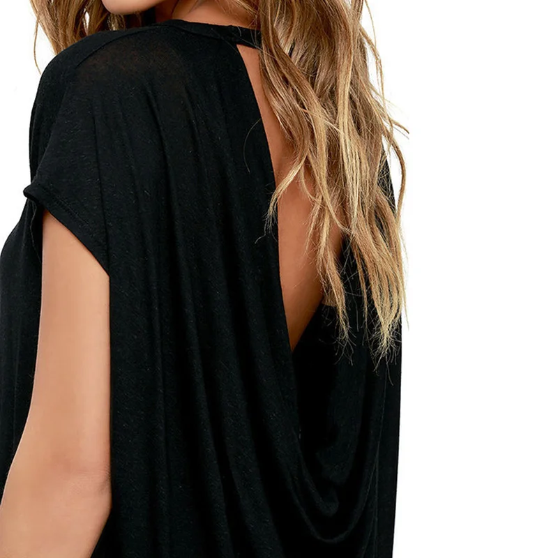 Новая модная футболка с открытой спиной Женская Повседневная коротким рукавом