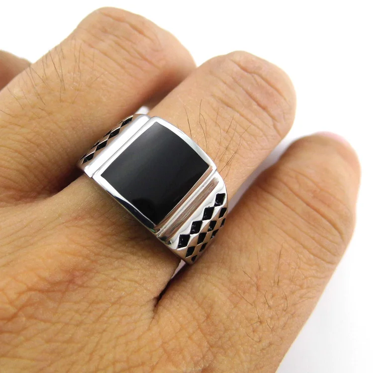 Мужское кольцо из нержавеющей стали N черное эмалированное панк кольцо|steel diamond
