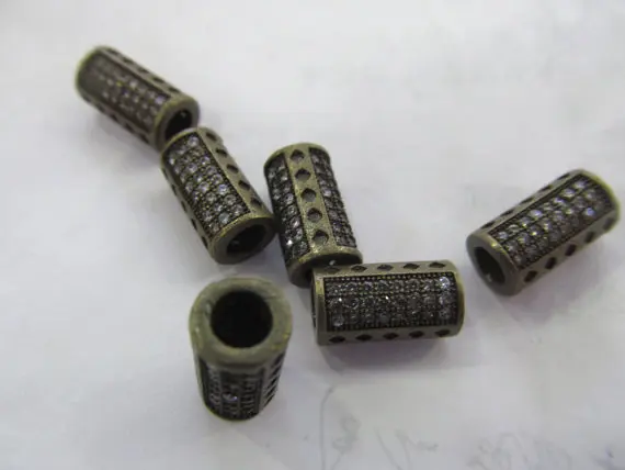 

free ship--12pcs 10x12mm Micro Pave Cubic Zirconia Gunmetal Beads Spacer Beads Drum Tube Column Cubic Zirconia Pave Bead connect