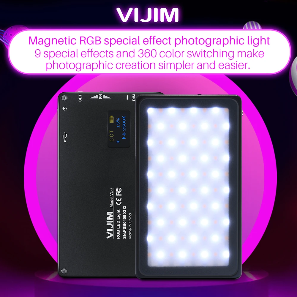 VIJIM VL 2 Vlogger карманная Светодиодная панель видео свет 3200 mAh батарея 2500 K 8500