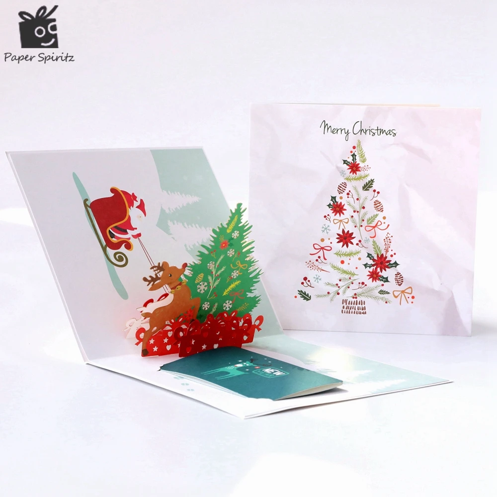 Бумага Spiritz Merry Christmas поздравительные открытки 3D лазерная резка X'mas Pop Up винтажная открытка крафт подарки с конвертом G9014C