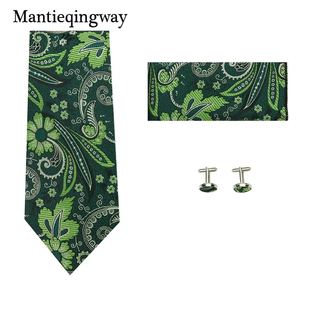 067 Mantieqingway 60 цветов галстук носовой платок Запонки Наборы для мужчин бизнес цветочные полосы печатных шеи галстук носовой Запонки Набор - Цвет: 067