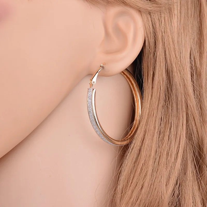 European and American exaggeration geometric large circle earrings metal scrub female fashion accessories | Украшения и