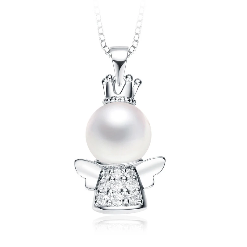 

High Quality Real 925 Sterling Silver Fashion Cute White Shell Pearl Angel Pendant Necklaces For Women Girls Fashion Jewelry