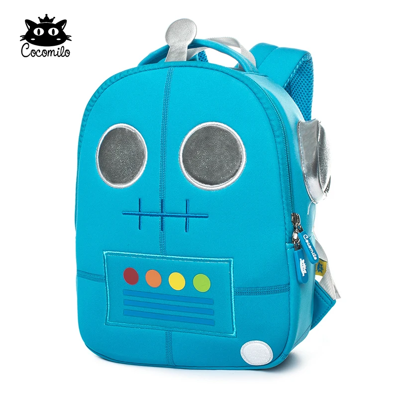 Cocomilo Cartoon 3D Robot Pattern School Bag 3-5 years Sky Blue Baby Toddler Bag light for Boys Little Kids Kindergarten Bag
