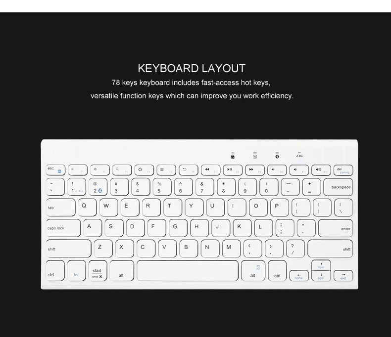 B. O. W 2,4 ГГц и 4,0 Bluetooth перезаряжаемая компактная клавиатура(78 клавиш) и мышь комбо с Nano USB приемник для рабочего стола/ПК/телефона