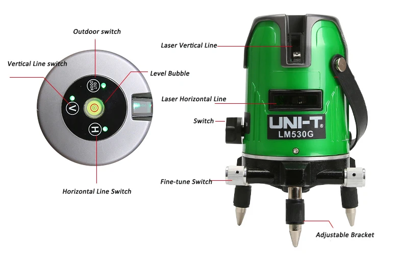 UNI-T LM520G LM530G LM550G лазерный уровень 2 линии 3 линии 5 линий 360 градусов самонивелирующийся перекрестный лазерный уровень зеленые линии лазерный уровень
