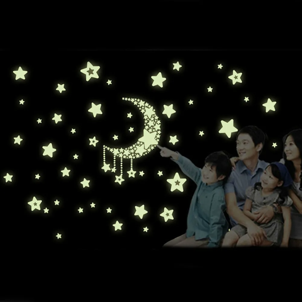 Набор светится в темноте Fosforescente Moon Star DIY Съемные Звездные настенные наклейки