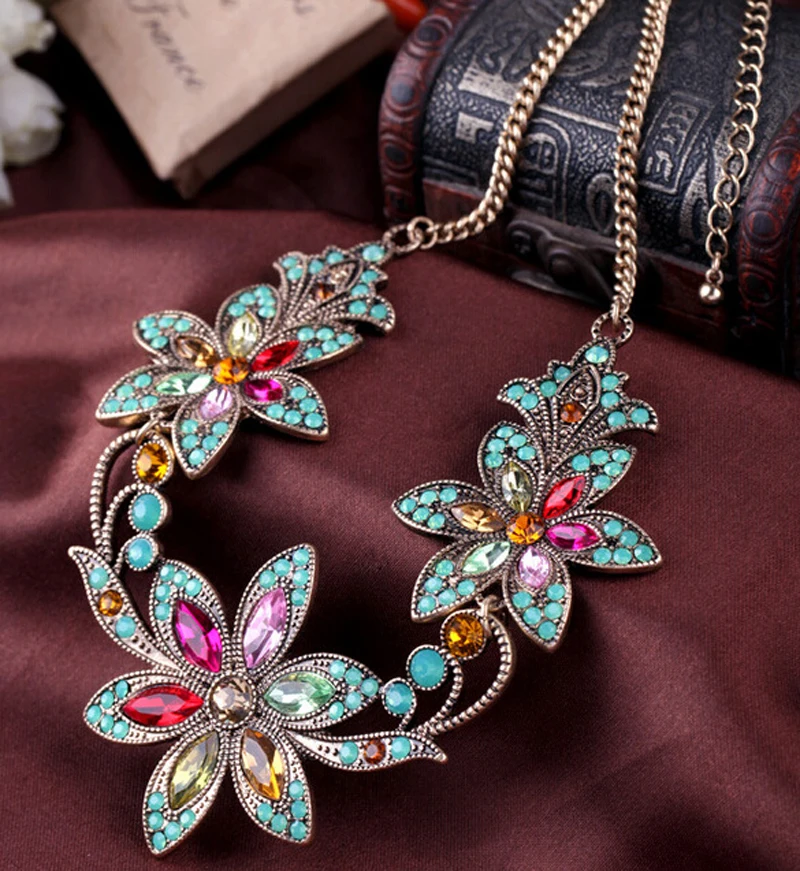 Модные украшения со стразами и кристаллами ожерелья подвески в виде цветов