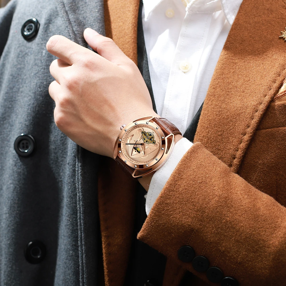Мужские автоматические механические часы TEVISE Роскошные спортивные Moon phase Tourbillon модные повседневные кожаные новые часы Relogio Masculino