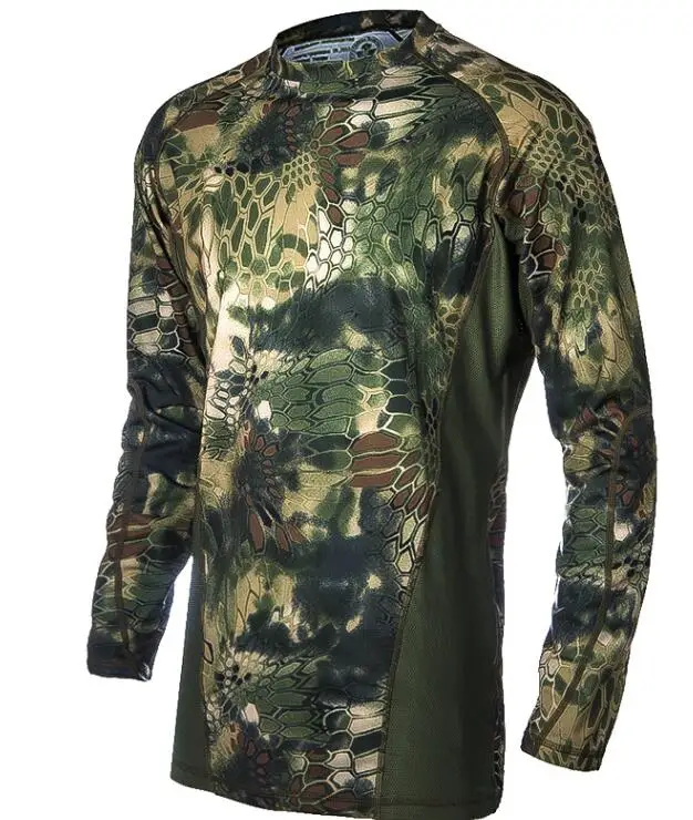Мужская футболка для охоты, быстросохнущая, дышащая, с длинным рукавом, рубашки в охотничьем стиле, 3d принт, джунгли, камуфляж, стрейчевая рубашка для мужчин размера плюс - Цвет: conglin