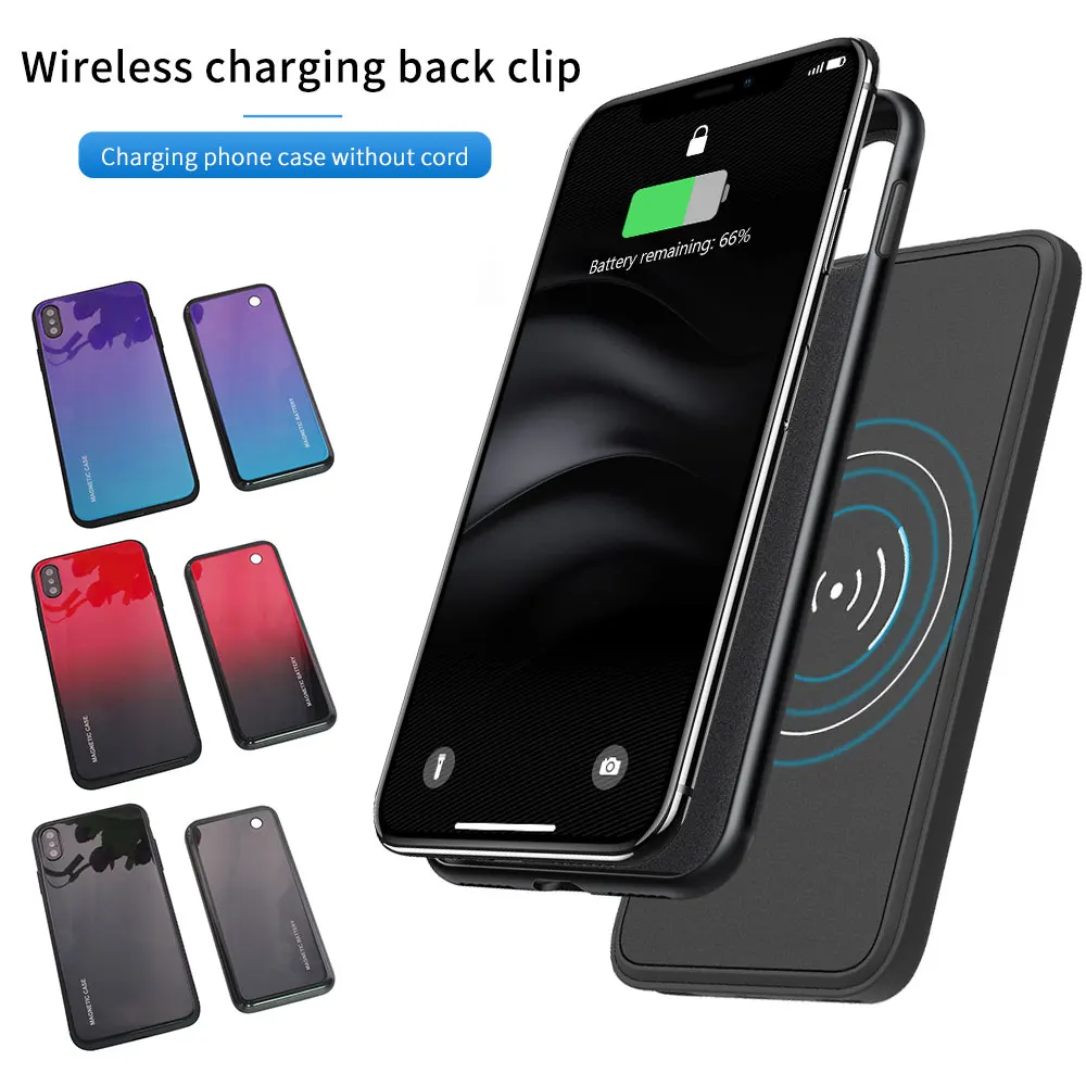 Градиентный стеклянный чехол для iPhone 8 XR XS MAX, беспроводное зарядное устройство, чехол для зарядного устройства, чехол для iPhone 8 Plus, Магнитный чехол с внешним аккумулятором
