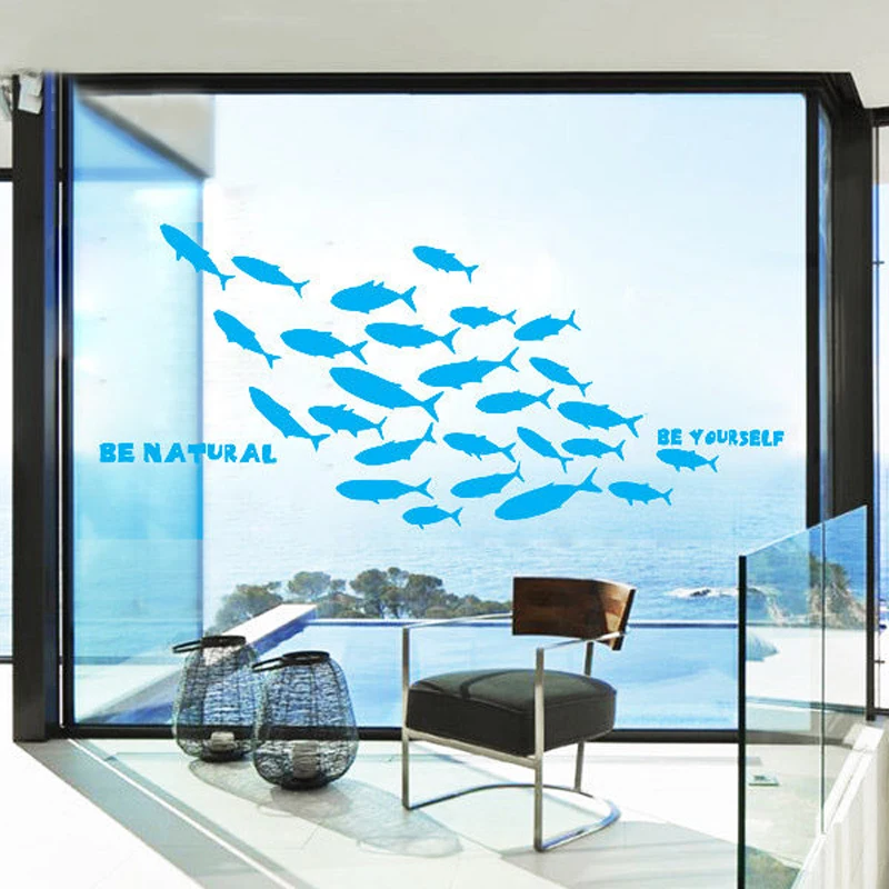 Sky Blue Яркая рыба, плавающая в группе, наклейка на стену, виниловые художественные наклейки на окно, декор для ванной, сделай сам, для гостиной, спальни, украшение для дома - Цвет: Sky Blue