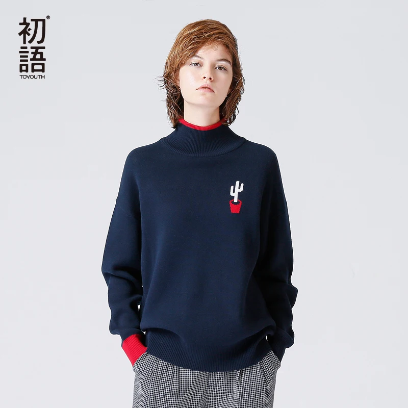 Toyouth Fashion Embroidery Knitting Pullover Casual Streetwear Autumn Winter Sweater Women 2019 Elegant Warm Jumper pull femme | Женская