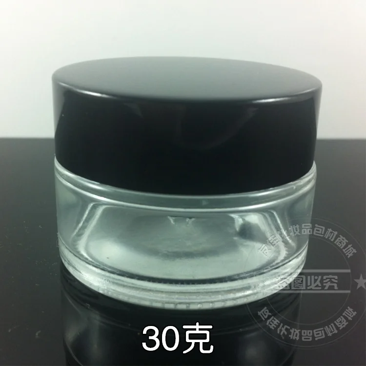 30g прозрачная стеклянная банка для крема с черной алюминиевой крышкой 30 грамм